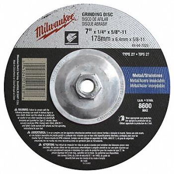 MILWAUKEE Grinding Disc 7 X1/4 X7/8, 163G63