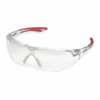 ELVEX Safety Glasses Red Frame Clear Lens, 163K21