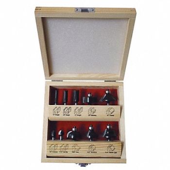 GRAINGER APPROVED Router Bit Set 10 Pc Carbide Tipped, 16Y553