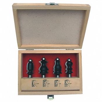 GRAINGER APPROVED Router Bit Set 4 Pc Carbide Tipped, 16Y603