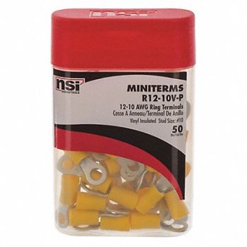 NSI INDUSTRIES Ring Term Vinyl #10 Stud 12-10 AWG PK50, 174D01