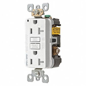 HUBBELL WIRING DEVICE-KELLEMS AF/GF Rec White 20A Comb, 184V58