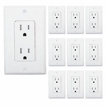 MAXXIMA White Wall Outlet 15 Amps PK10, 184W85