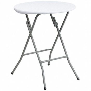 FLASH FURNITURE Wh 24Rnd Plastic Fold Table, 188A15