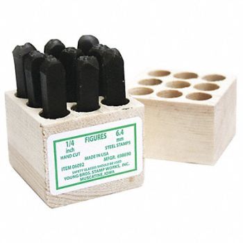 YOUNG BROS. STAMP WORKS Hand Cut Number Set 1/2in H Gothic Steel, 18G223