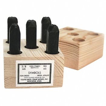 YOUNG BROS. STAMP WORKS Symbol Set 1/2in H Gothic Steel, 18G274