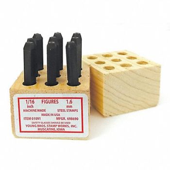 YOUNG BROS. STAMP WORKS Machine Made Number Set 1/16in H Gothic, 18G327
