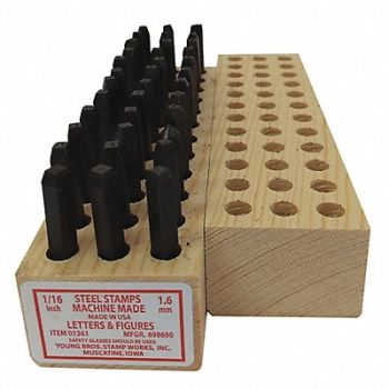 YOUNG BROS. STAMP WORKS Machine Made Combo Set 1/16in H Gothic, 18G328