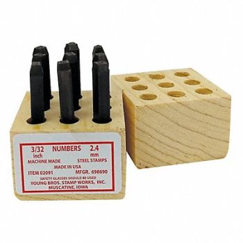 YOUNG BROS. STAMP WORKS Machine Made Number Set 3/32in H Gothic, 18G330