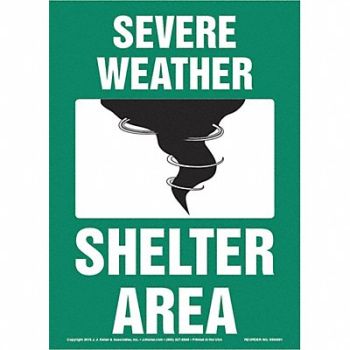 JJ KELLER Severe Weather Shelter Area Sign, 190Y52