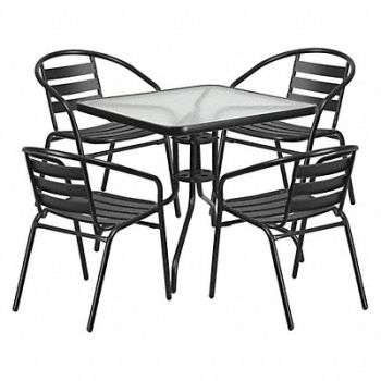FLASH FURNITURE Glass Patio Table Set Square 31.5, 191Z92