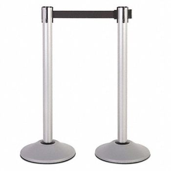 US WEIGHT Steel Stanchion Silver 13ft Blk Belt PR, 196Y57