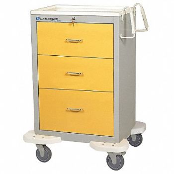 LAKESIDE Isolation Cart 25x32x46 Yellow 3 Drawer, 19H262