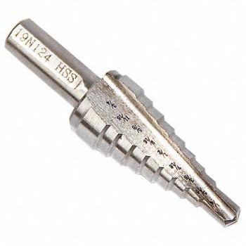 WESTWARD Step Cone Drill 1/4in to 3/4in HSS, 19N124