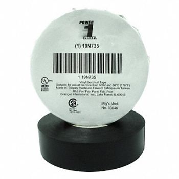 GRAINGER APPROVED Elec Tape 66 ft Lx3/4 in W 7 mil Black, 19N735