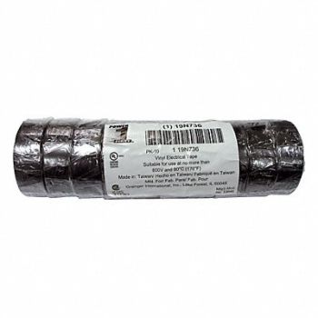 GRAINGER APPROVED Elec Tape 20 ft Lx3/4 W 7 mil Black PK10, 19N736