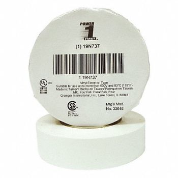 GRAINGER APPROVED Elec Tape 66 ft Lx3/4 in W 7 mil White, 19N737