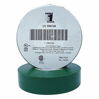 GRAINGER APPROVED Elec Tape 66 ft Lx3/4 in W 7 mil Green, 19N740
