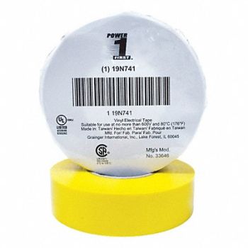 GRAINGER APPROVED Elec Tape 66 ft Lx3/4 in W 7 mil Yellow, 19N741