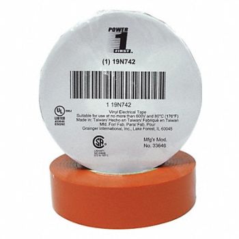 GRAINGER APPROVED Elec Tape 66 ft Lx3/4 in W 7 mil Orange, 19N742