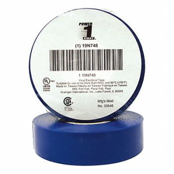 GRAINGER APPROVED Elec Tape 60 ft Lx3/4 in W 7 mil Blue, 19N748