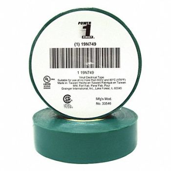 GRAINGER APPROVED Elec Tape 60 ft Lx3/4 in W 7 mil Green, 19N749