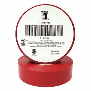 GRAINGER APPROVED Elec Tape 60 ft Lx3/4 in W 7 mil Red, 19N750