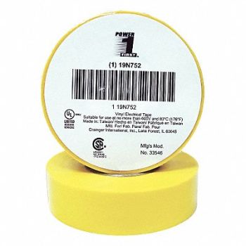 GRAINGER APPROVED Elec Tape 60 ft Lx3/4 in W 7 mil Yellow, 19N752