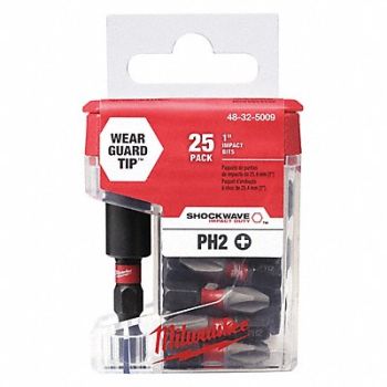 MILWAUKEE Insert Bit 1/4 Phillips #2 1 PK25, 19RJ98