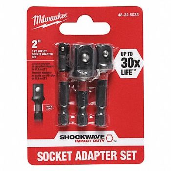 MILWAUKEE Impct Skt Adpt St Stel Blk Oxd 1/4in PK3, 19RK08