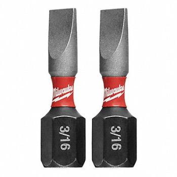 MILWAUKEE Insert Bit 1/4 Slotted 6-8 1 PK2, 19RK11