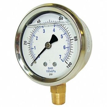 PIC GAUGES H8403 Pressure Gauge Liquid 4 in 5000 psi, 19RZ19