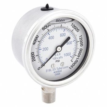 PIC GAUGES Pressure Gauge Liquid Filled, 19RZ27