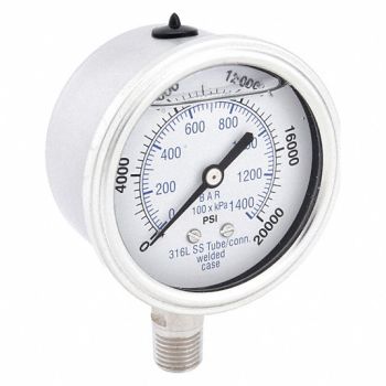 PIC GAUGES Pressure Gauge Liquid Filled, 19RZ28