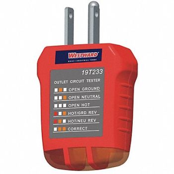 WESTWARD Receptacle Tester GFCI 110 to 125V AC, 19T233