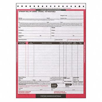 JJ KELLER Hazmat Bill of Lading Forms Hazmat PK250, 19YK56