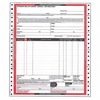 JJ KELLER Hazmat Bill of Lading Forms Hazmat PK500, 19YK58