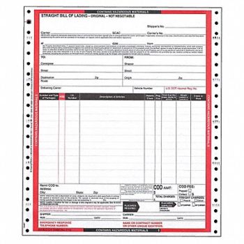 JJ KELLER Hazmat Bill of Lading Forms Hazmat PK500, 19YK59