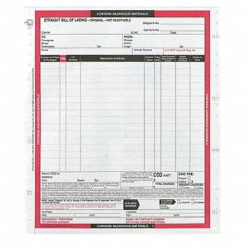 JJ KELLER Hazmat Bill of Lading Forms Hazmat PK500, 19YK60