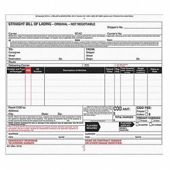 JJ KELLER Bill of Lading Form Reg Compliance PK250, 19YK66