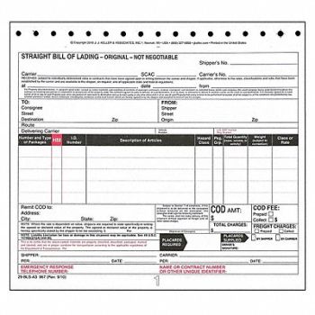 JJ KELLER Bill of Lading Form Reg Compliance PK250, 19YK71