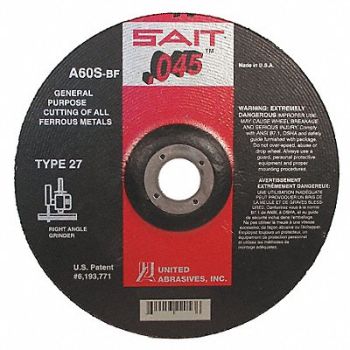 UNITED ABRASIVES-SAIT Abrsv Cut Whl 5In D 0.045In T 7/8In AH, 1AUB9