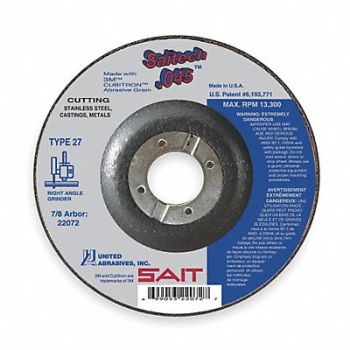 UNITED ABRASIVES-SAIT Abrasive Cut-Off Wheel T27 7 in 7/8 in, 1AUC4