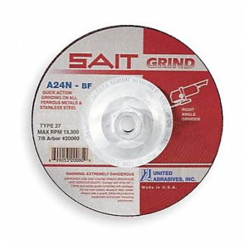 UNITED ABRASIVES-SAIT Depressed Center Whl T27 5x1/4x5/8-11 AO, 1AUH7