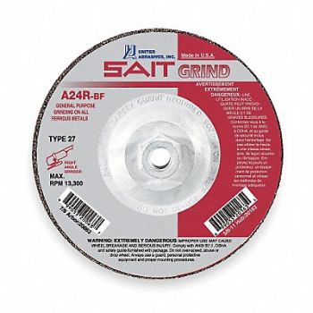 UNITED ABRASIVES-SAIT Depressed Center Whl T27 5x1/4x5/8-11 AO, 1AUH8