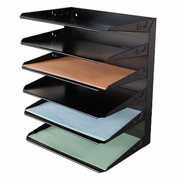 GRAINGER APPROVED Desk Organizer Letter 6 Compartment Blk, 1AYE9