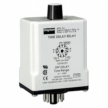 DAYTON H7826 Time Delay Relay 120VAC/DC 10A DPDT, 1EGC5