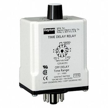DAYTON H7827 Time Delay Relay 120VAC/DC 10A DPDT 3, 1EGC6