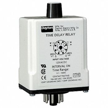 DAYTON H7811 Time Delay Relay 120VAC/DC 10A DPDT, 1EGC7