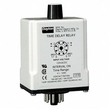 DAYTON H7820 Time Delay Relay 120VAC/DC 10A DPDT, 1EGC8